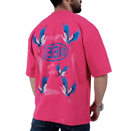 خرید تیشرت آستین کوتاه مردانه صورتی ماکان طرح دیزل