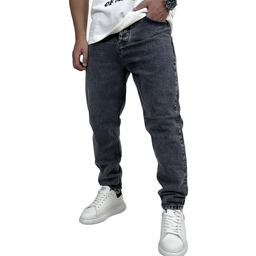 خرید شلوار جین مام فیت طوسی تیره طرح ساده