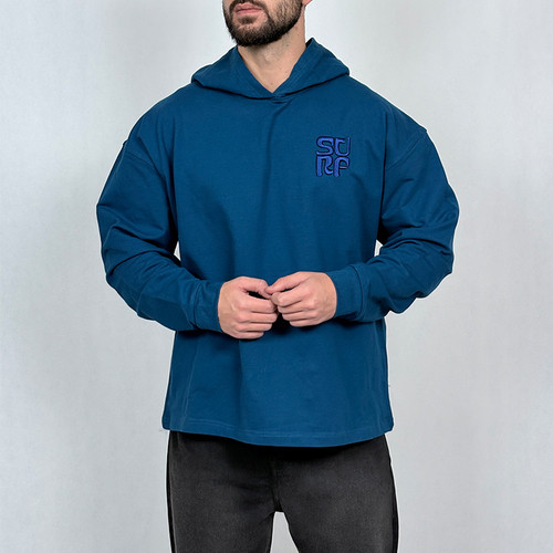 هودی مردانه آبی کله غازی پنبه دو نخ طرح مینیمال