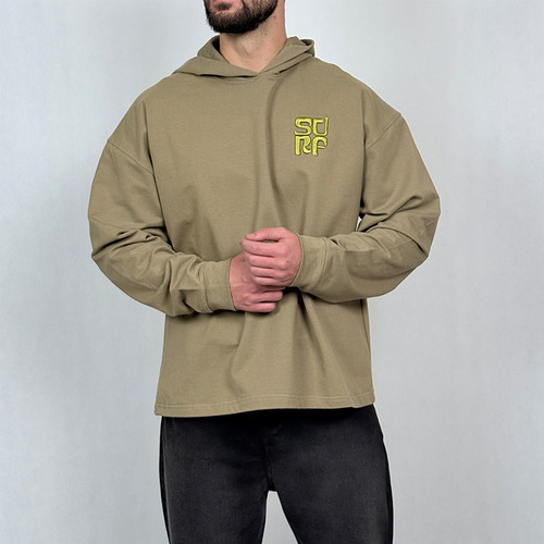 هودی مردانه سبز سدری پنبه دو نخ طرح مینیمال