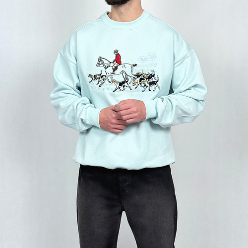 دورس مردانه آبی پنبه سه نخ طرح اسب و سوارکاری