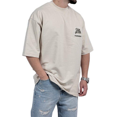 تیشرت مردانه کرم مدل مینیمال FIVE