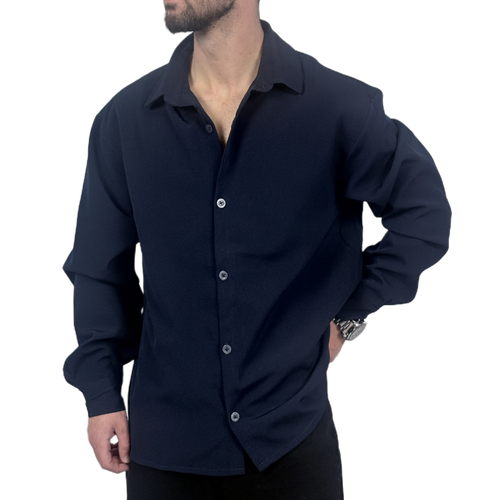 پیراهن آستین بلند مردانه سرمه ای مازراتی مدل ساده